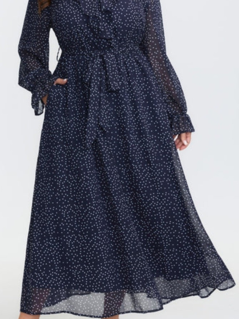 BloomChic Navy and White Polka Dot Maxi Dress